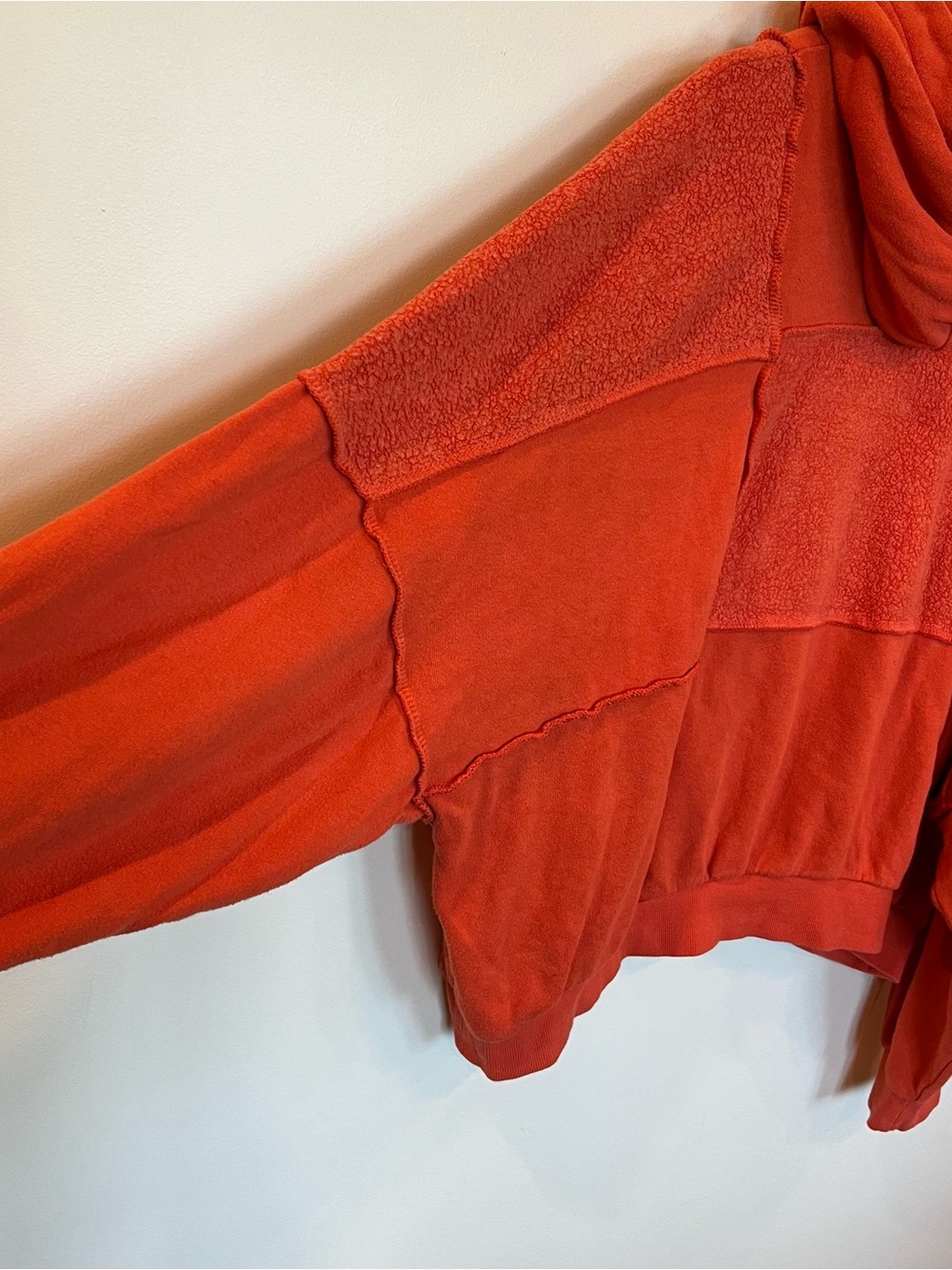 Aerie Womens XL Orange Patchwork Sherpa Hoodie Sweatshirt Pullover Relaxed - Picture 6 of 6
